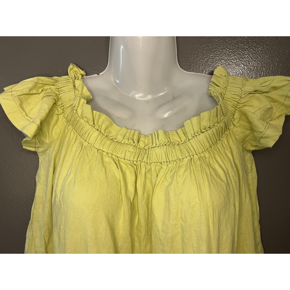 Free People Blouse Womens 10 Yellow Off Shoulder Flutter Sleeve Linen Tunic - Picture 5 of 13